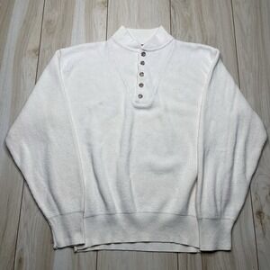 Vintage Alps Knit Cotton Henley Sweater Mens Medium Made In USA Beige